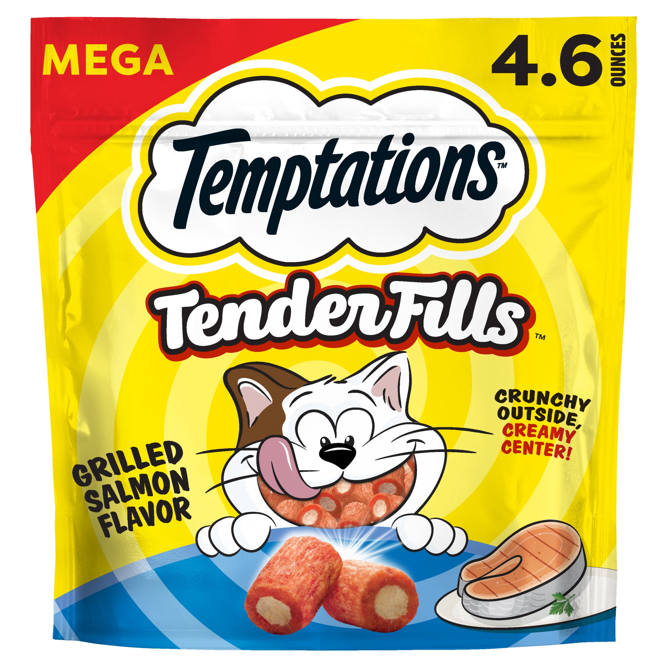Temptations Tender Fills Grilled Salmon Flavor Crunchy And Soft Adult Treats For Cats, 4.6 Oz Pouch
