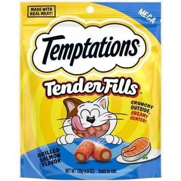 Temptations Tender Fills Grilled Salmon Flavor Crunchy And Soft Adult Treats For Cats, 4.6 Oz Pouch