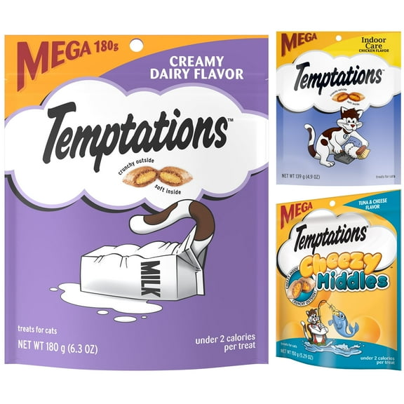 Temptations Variety Pack Bundle: Hairball Control + Cheezy Middles + Creamy Dairy