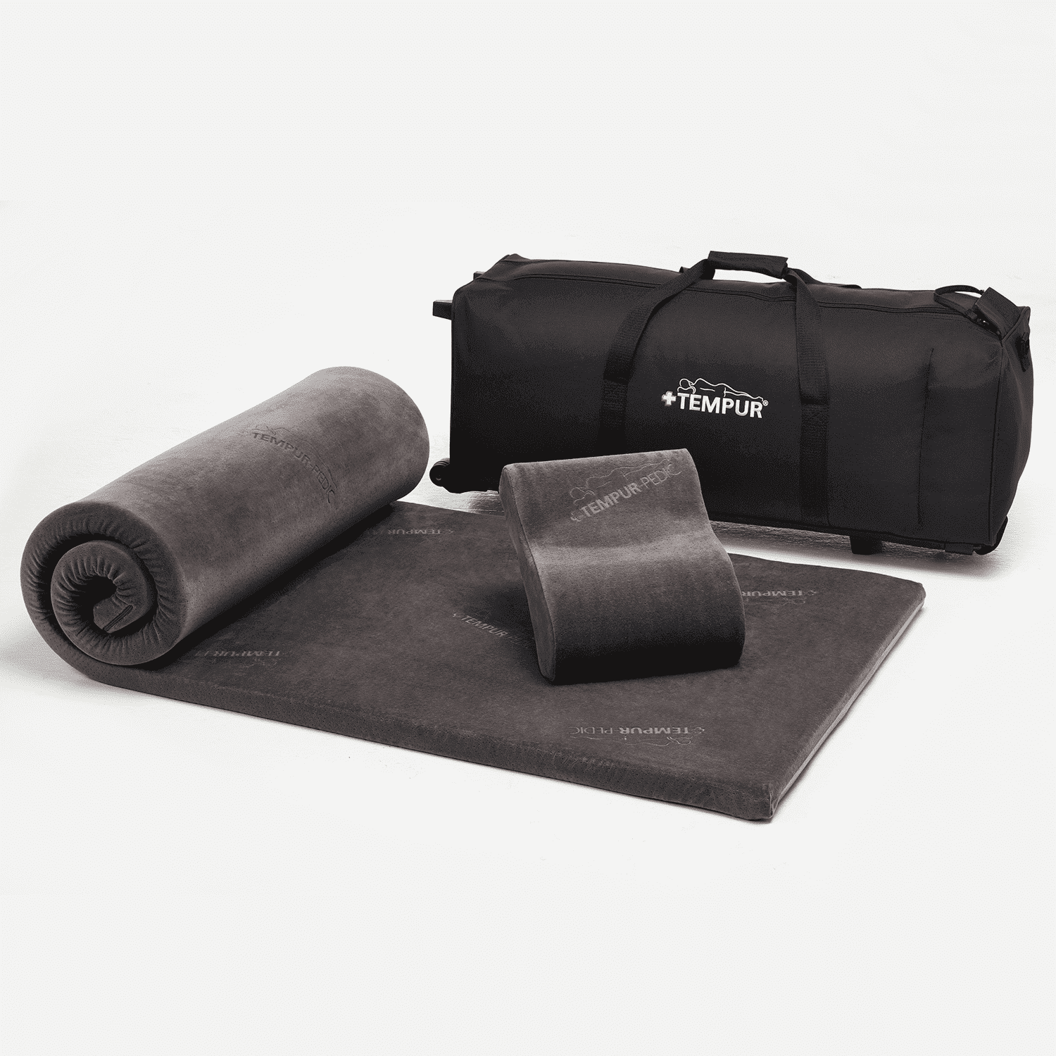 Gray Polyester Travel Mattress Overlay with Neck Pillow and Bag