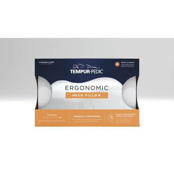 Tempur-Pedic Memory Foam Ergonomic Standard Neck Pillow for Side and Back Sleepers