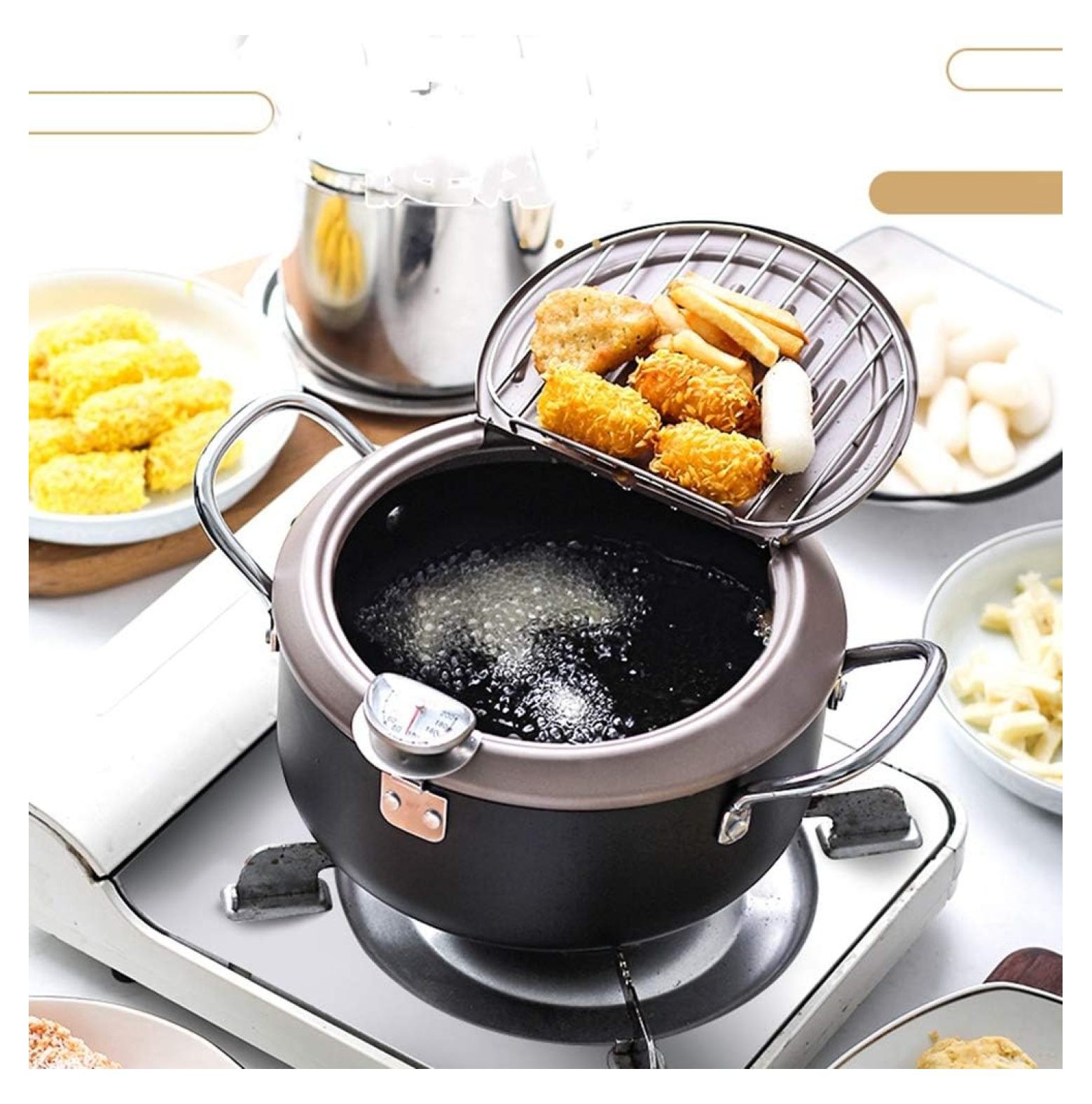 Tempura Deep Fryer Pot Japanese Deep Frying Pot with Thermometer and