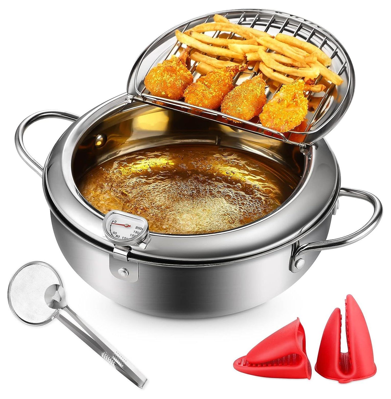 Tempura Fryer, Japanese Style Deep Frying Pot 3.2L 304 Stainless Steel