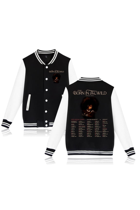 Tems Born in the Wild 2024 Tour Baseball Jacket Fashion Clothes Unisex Long Sleeve