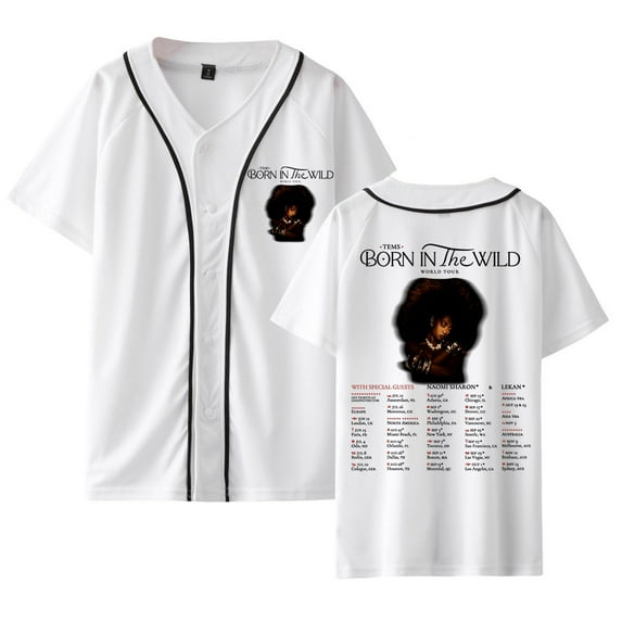 Tems Born in the Wild 2024 Tour Jersey Unisex Casual Short Sleeve Shirt Baseball Jersey