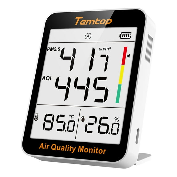 Temtop S1-UP Air Quality Monitor Indoor Thermo-Hygrometer - PM2.5, AQI, Temperature, and Humidity Meter for Home, Office, or School, Air Quality Measurement, 60-Day Battery Life