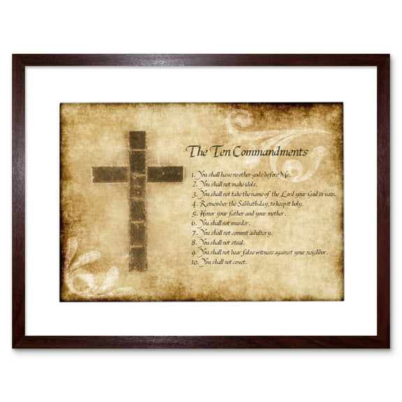 Ten 10 Commandments Christianity Religion Cross Religious Quote Christian Typography Artwork Framed Wall Art Print 12X16 Inch
