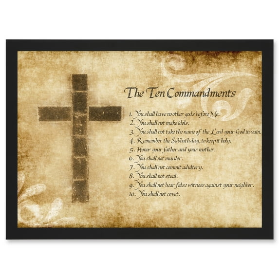 Ten 10 Commandments Cross Christian Quote A4 Artwork Framed Wall Art Print