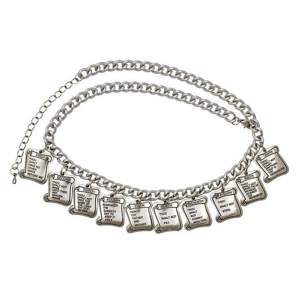 Ten 10 Commandments Silver Charm Necklace