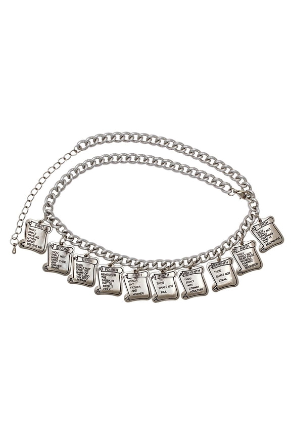 Ten 10 Commandments Silver Charm Necklace