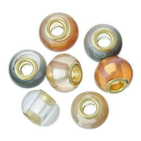 Ten (10)assorted Shinny Mixed Glass European Lampwork Charm Beads Compatible with Snake Chain Bracelet