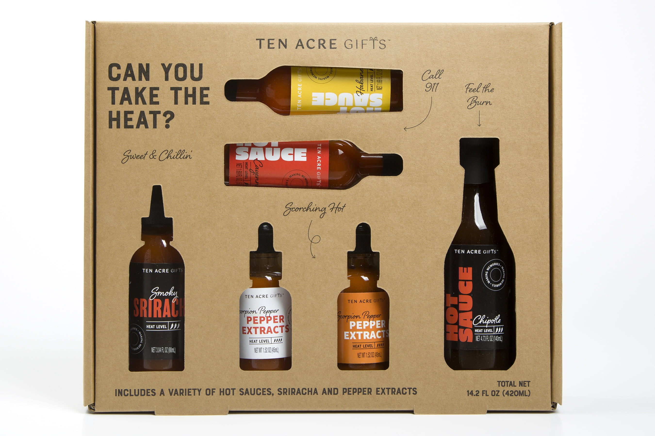 Ten Acre Gifts Assorted Hot Sauce, Sriracha, Pepper Extract Gift Set with 6 Flavors