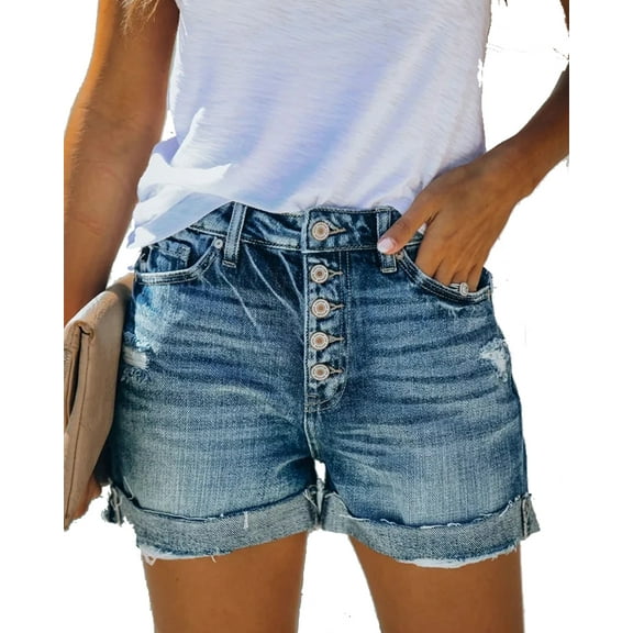 Ten Chapters Casual Shorts for Women Denim High Waist Shorts with Pockets Blue S