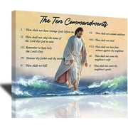 The Ten Commandments 10 Commandments Wall Art Christ Jesus Walking on the Sea Wall Decor Christ Bible Framed Artwork for Religious Church Prayer Room Bedroom Living Room Home Decor 16"X12"