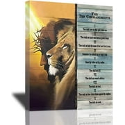Ten Commandments 10 Commandments Wall Art Judas Lion Wall Art Christian Religious Painting Decorative For Prayer Room Bedroom Living Room Framed 12"X16"