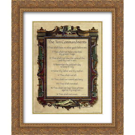 Ten Commandments 2x Matted 15x18 Gold Ornate Framed Art Print