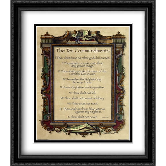 Ten Commandments 2x Matted 28x32 Large Black Ornate Framed Art Print
