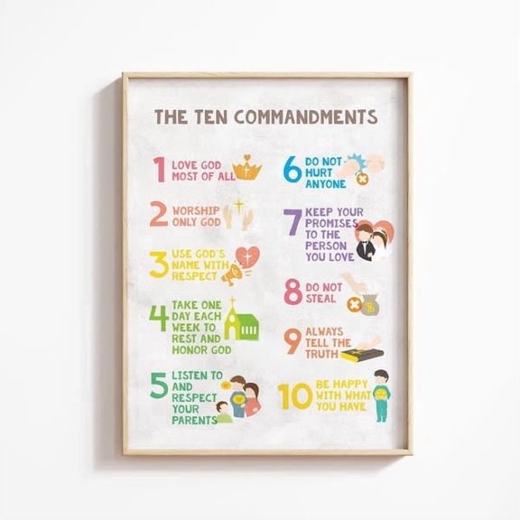 Ten Commandments Christian Scripture Homeschool Art Poster