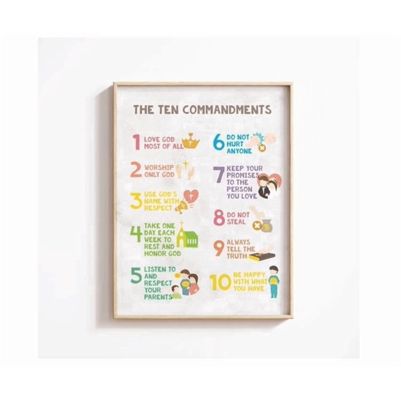 Ten Commandments Christian Scripture Homeschool Wall Art Home Decor Office Wall Art