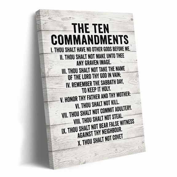 Ten Commandments Christian Scripture Rustic Farmhouse Wall Art Print, Expressive Christian Faith Theme For Prayer Room And Home Decor