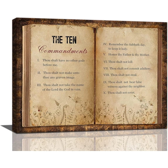 The Ten Commandments Decor Wall Art 10 Commandments Bible Verse Christian Religion Scripture Pictures Wall Decor Canvas Painting Prints Artwork Framed for Church Bedroom Bathroom Kitchen 16"x12"