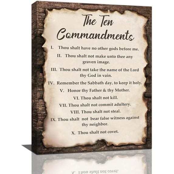 The Ten Commandments Decor Wall Art 10 Commandments Bible Verse Christian Religion Scripture Pictures Wall Decor Canvas Painting Prints Artwork Framed for Church Bedroom Bathroom Kitchen 12"x16"