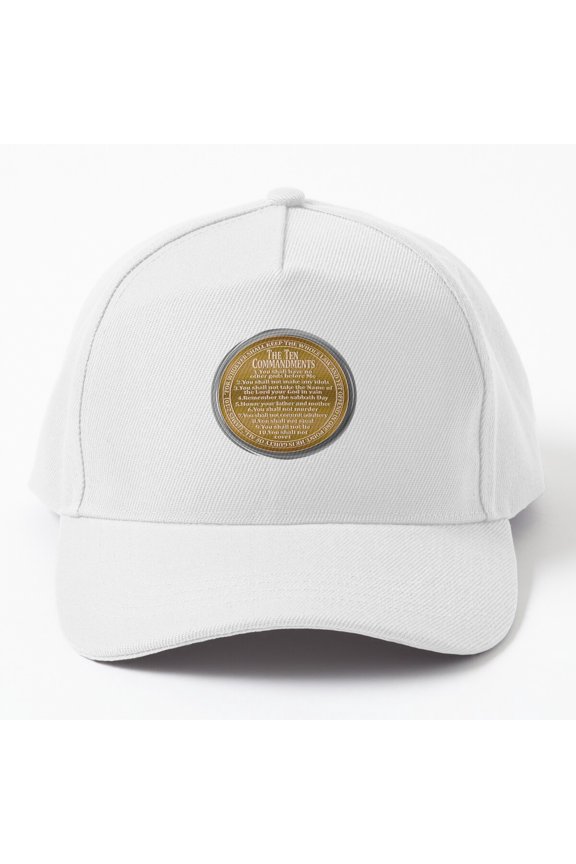 Ten Commandments Golden Coin Baseball Cap, Religious Design, Classic Hat Style