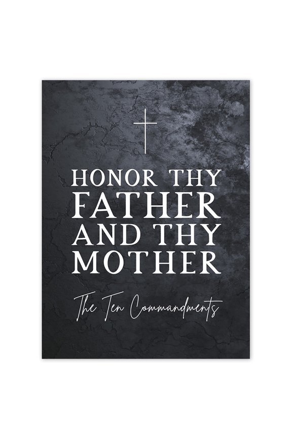 Ten Commandments Honor Thy Father and Mother Christian Bible Verse Quote Scripture Typography Unframed Wall Art Print Poster Home Decor Premium