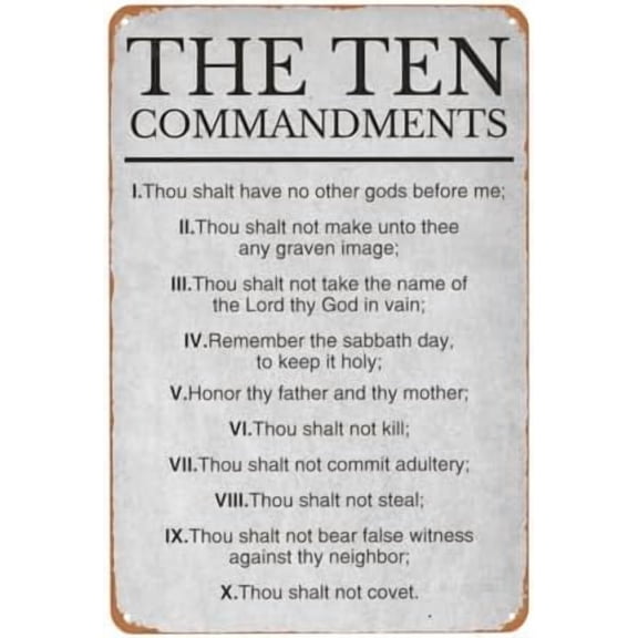 The Ten Commandments Inspirational Motivational Quotes Vintage Metal Sign, Wall Art Decor Retro Posters Tin Signs for Man Cave Bar Garage Car Room Streets 8 x 12 Inch