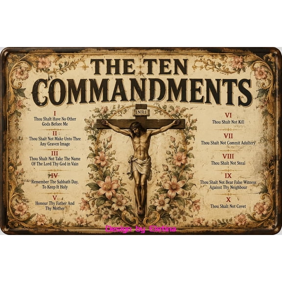 Ten Commandments Metal Tin Sign 8x12 Christian Home Church Decor