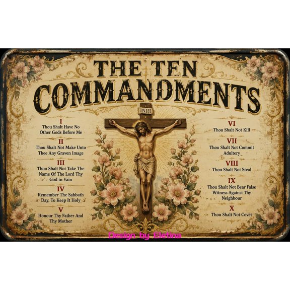 Ten Commandments Metal Tin Sign 8x12 Christian Home Church Decor