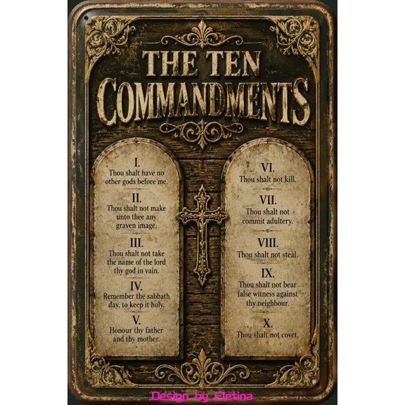 Ten Commandments Metal Tin Sign 8x12 Christian Home Decor