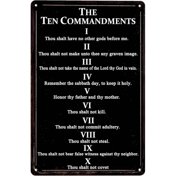 The Ten Commandments Metal Tin Sign Bible Verse Wall Art Motivational Vintage Signs Metal Plaque for Home Garage Office Bar Cafe Pub Man Cave Gifts 12 x 8 Inch