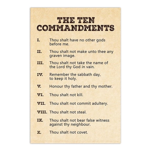 The Ten Commandments Poster, 10 Commandments Religion Wall Art, Religious Bible Old Testament Rules Scripture Verse Decalogue Cool Wall Decor Art Print Poster