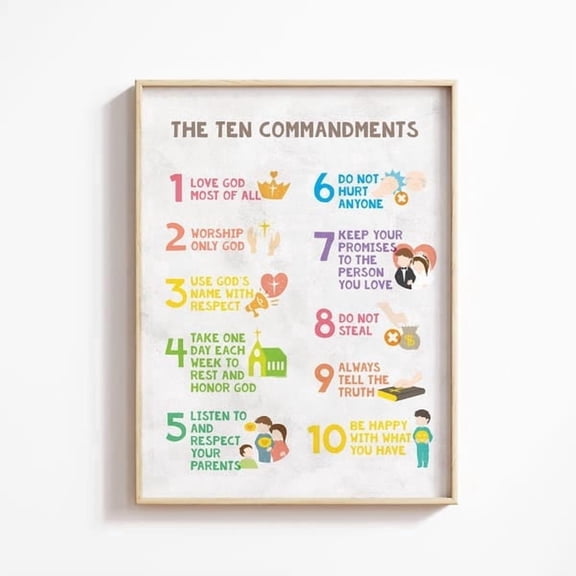 Ten Commandments Poster: Christian Homeschool Decor Christian Print Wall Art
