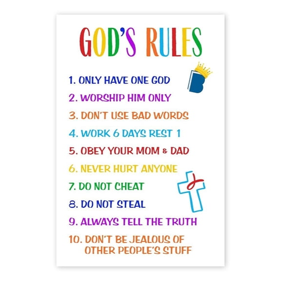 Ten Commandments Poster God's Rules Wall Poster Decor; Bible Study Scripture Decor For Church; Sunday Classroom; Bedroom; Nursery; Blessed Christian Gift For Kids poster