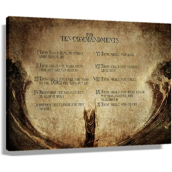 Ten Commandments Poster Scripture Wall Art Framed Canvas Quotes Wall Decor Modern Vintage Prints Christian Artwork Bible Quotes Poster Decorations For Bedroom Classic Pictures Framed (12x18 inch)
