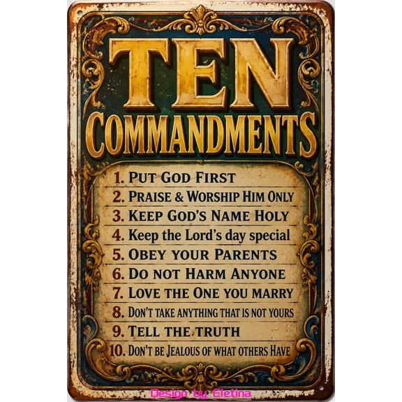 Ten Commandments Religious Metal Tin Sign 8x12 Home Church Cafe Bar Decor