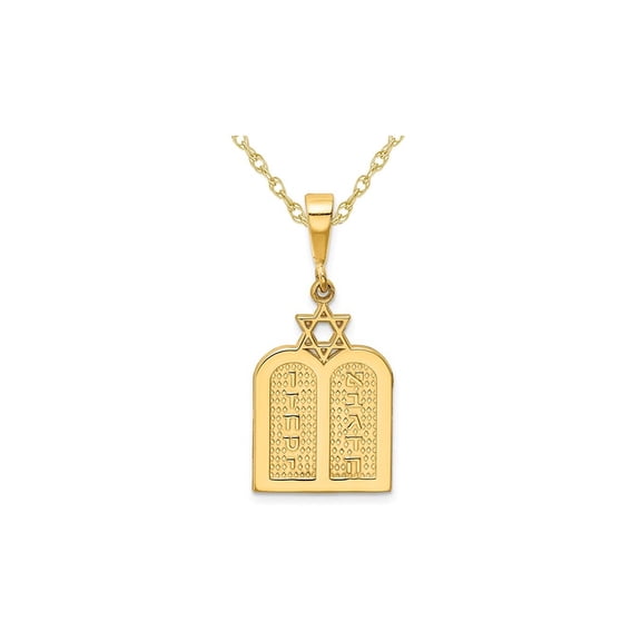Ten Commandments & Star of David Pendant Necklace Charm in 14K Yellow Gold with Chain for Women