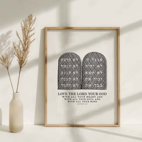 Ten Commandments Stone Tablets Poster, Stretched Canvas 8x10in