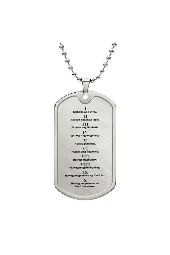 Ten Commandments Tagalog Sampung Utos Dog Tag Necklace Stainless Steel 24" Chain Silver Tone or Gold Tone