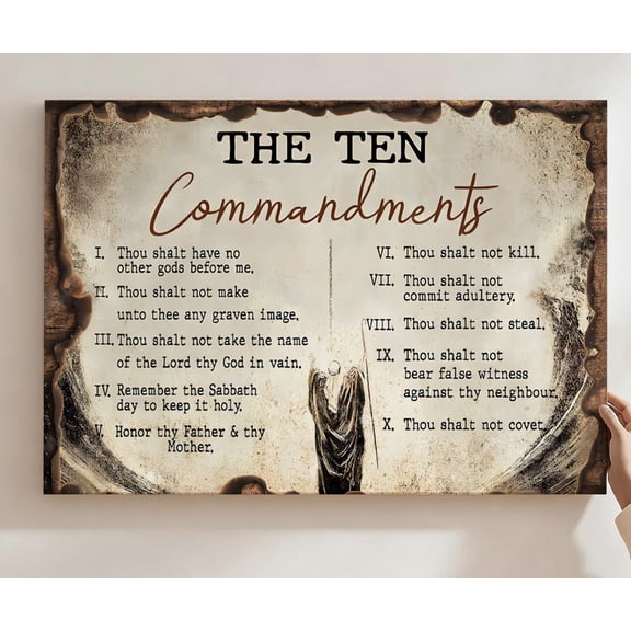 The Ten Commandments Vintage Canvas Wall Art, Christian Scripture Decor, Biblical Faith Artwork For Home Chapel, Living Room, Church, Ready To Hang 12*18inch(30*45cm)
