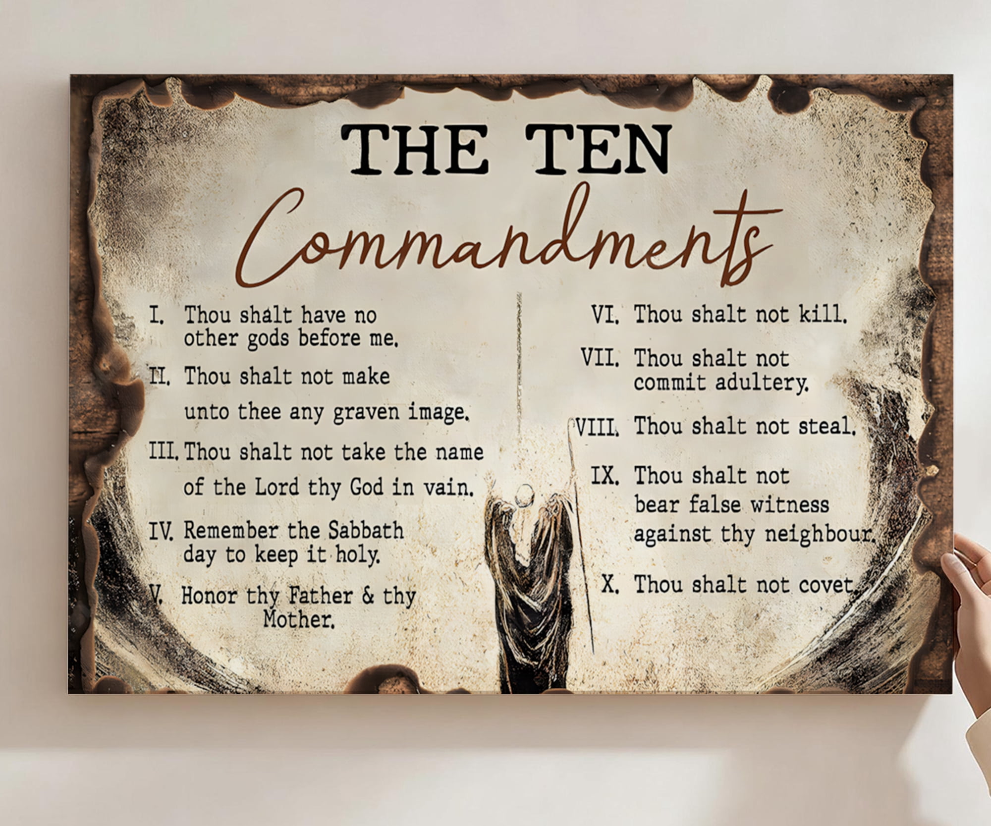 The Ten Commandments Vintage Canvas Wall Art, Christian Scripture Decor ...