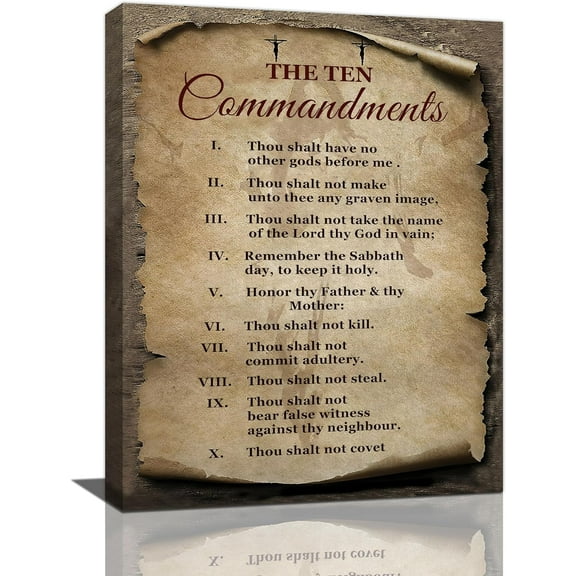 The Ten Commandments Wall Art 10 Commandments Bible Verse Christian Scripture Pictures Wall Decor Religion Canvas Painting Prints Artwork Framed for Church Living Room Bedroom Office 12"x16"