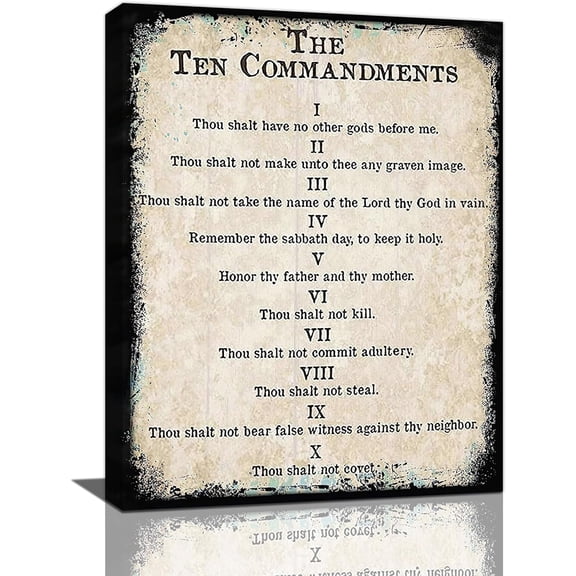 Ten Commandments Wall Art Christian Scripture Pictures Wall Decor Bible Verse Canvas Print Painting Home Artwork For Bathroom Office Framed 12"X16"