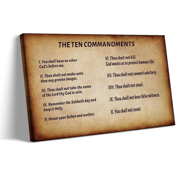 Ten Commandments Wall Art Framed Prayer Poster Vintage Ten Commandments Canvas Painting Bible Quotes Wall Decor Christian Artwork Scripture Pictures for Bedroom Framed 12x18 inch