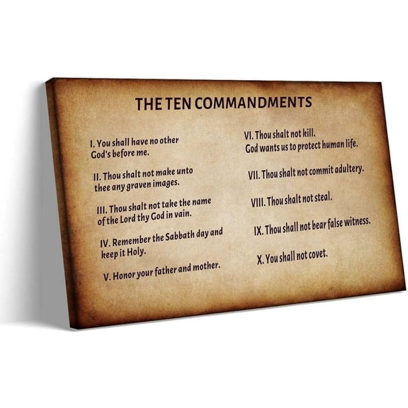 Ten Commandments Wall Art Framed Prayer Poster Vintage Ten Commandments Canvas Painting Bible Quotes Wall Decor Christian Artwork Scripture Pictures for Bedroom Framed 12x18 inch