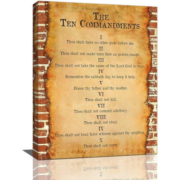 Ten Commandments Wall Art Motivational 10 Commandments Wall Decor Rustic Vintage Brick Pictures Print Painting Inspirational Framed Artwork Canvas Home Decoration for Bedroom Living Room 12"x16"