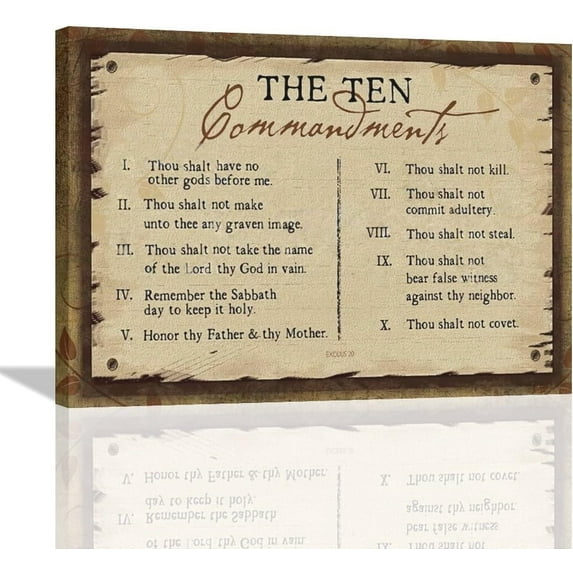 The Ten Commandments Wall Art Vintage 10 Commandments Pictures Wall Decor Scripture Bible Verse God Inspirational Quotes Canvas Prints Painting Framed Artwork for Church Bedroom Bathroom 16"x12"