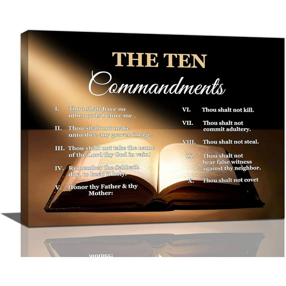 Ten Commandments Wall Art Vintage Scripture 10 Commandments Pictures Wall Decor God Bible Verses Canvas Prints Framed Modern Christian Painting Artwork for Church Living Room Office 16"x12"